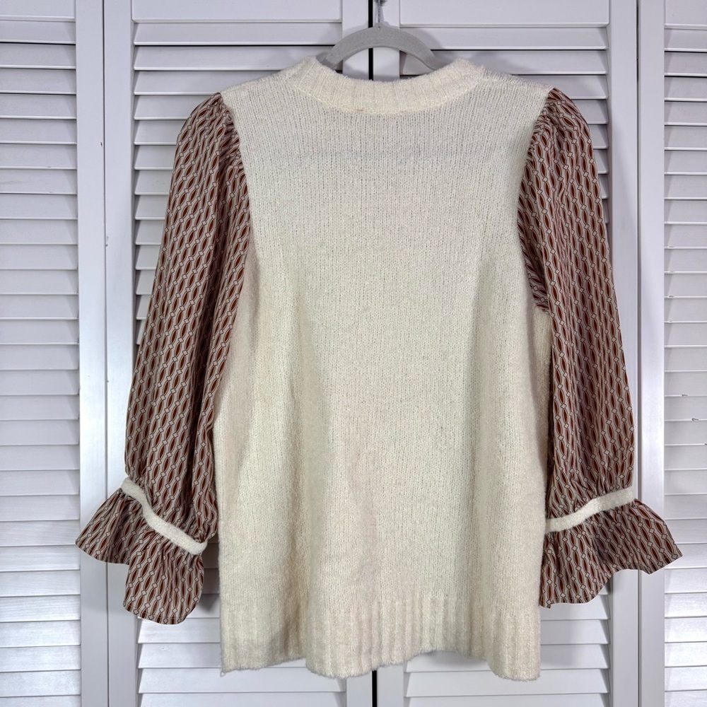 THML Sabrina Mixed Media Sweater Knit Chiffon Cream Size Small NWT - Picture 5 of 6